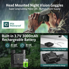 ArzzuNiu night vision goggles powered by a rechargeable 3000mAh battery for long sessions