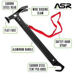 ASR Outdoor hammer head close-up highlights forged steel durability.