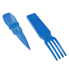 ASR Outdoor 3-in-1 utensils blue, compact and lightweight for camping meals.