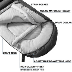 Atarashi sleeping bag XL shows semi-rectangle shape for comfortable side sleeping and mobility.