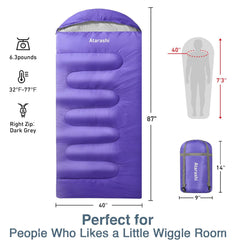 Atarashi wide sleeping bag compact compression sack demonstrates easy hiking transport
