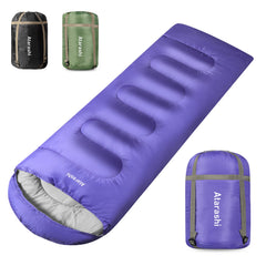 Atarashi wide sleeping bag purple large image shows cozy warmth for 3-4 season camping