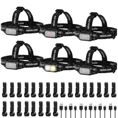 ATDOALL rechargeable headlamp six-pack packaging highlights compact transport for camping