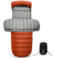 ATEPA down sleeping bag front view demonstrates compact warmth for cold-weather backpacking