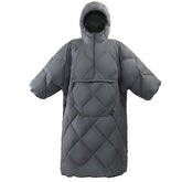 ATEPA wearable sleeping bag folded in kangaroo pocket for compact portability