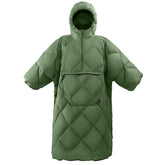 ATEPA green wearable sleeping bag poncho for versatile camping warmth.