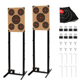 Atflbox shooting target stand with a sturdy base for outdoor practice.