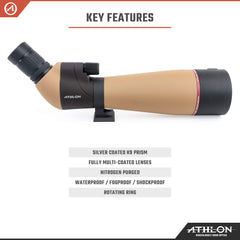 Athlon Optics Talos 20-60x80 lens closeup reveals bright, high-contrast imaging.