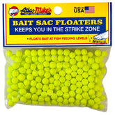 Atlas Mike's Bait Sac Floater chartreuse image illustrating bait presentation on the water