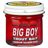 Atlas Mike's Big Boy Salmon Bait Eggs in red attract salmon with strong scent.