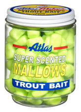 Atlas Mike's Chartreuse Cheese Marshmallows jar – 1.5 oz, green, trout fishing bait