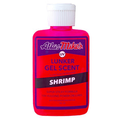 Atlas Mike's UV Shrimp Gel Scent bottle highlights a strong attractant for quick bites.
