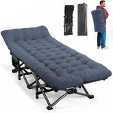 ATORPOK camping cot blue cushion-detail shows soft fabric for restful sleep