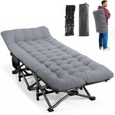 ATORPOK camping cot gray setup demonstrates quick, tool-free portability.