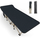 ATORPOK oversized camping cot folded for compact storage and quick setup.