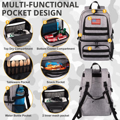 ATRIPACK cooler-backpack interior pockets show organized space for essentials during outdoor trips.
