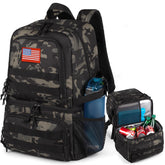 ATRIPACK tactical double deck cooler backpack full view highlights two compartments for cold drinks and dry foods