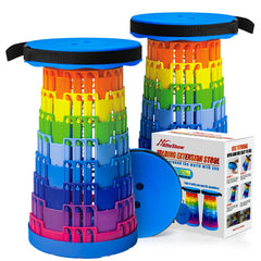 AttoShow rainbow stool open and ready for camping, sturdy seating up to 500 lbs