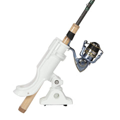 White Attwood 5009W4 rod holder integrated on boat rail for clean look.