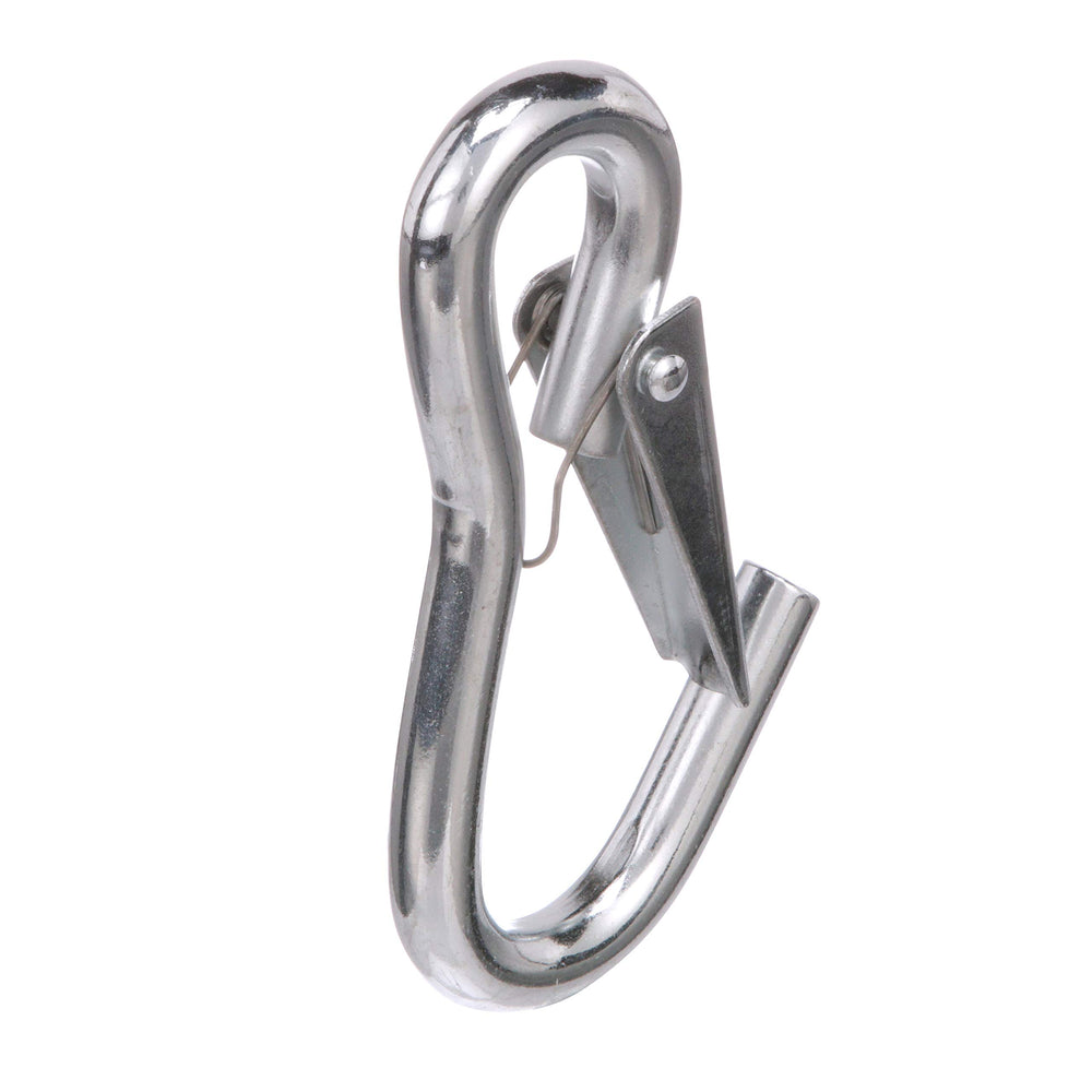 Attwood 7653L3 snap hook closeup shows sturdy zinc-plated steel for reliable tie-downs.