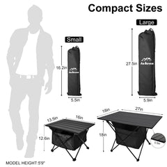 Audoyon foldable camping side table aluminum construction resists rust and weather.