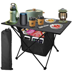 Audoyon foldable camping side table assembled with aluminum frame for stable outdoor setup.