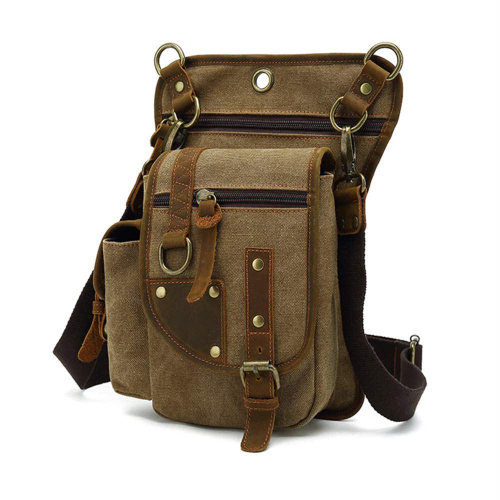 AUGU Canvas Drop Leg Bag front pocket view for quick-access essentials.
