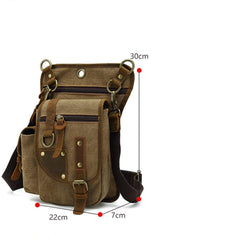 AUGU Canvas Drop Leg Bag side view showing adjustable straps for secure fit.