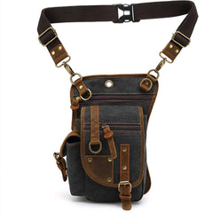 AUGU Canvas Drop Leg Bag waist strap close-up emphasizes adjustable fit.