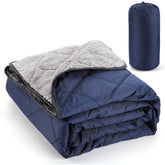 Aulock navy stadium blanket folded 55x60 ready for storage and travel benefits