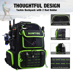 AUMTISC fishing tackle backpack with four tackle boxes for organized gear.
