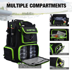AUMTISC fishing tackle backpack rain cover keeps gear dry in drizzle.