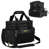 AUMTISC fishing tackle bag front pocket for quick access to lures and tools.