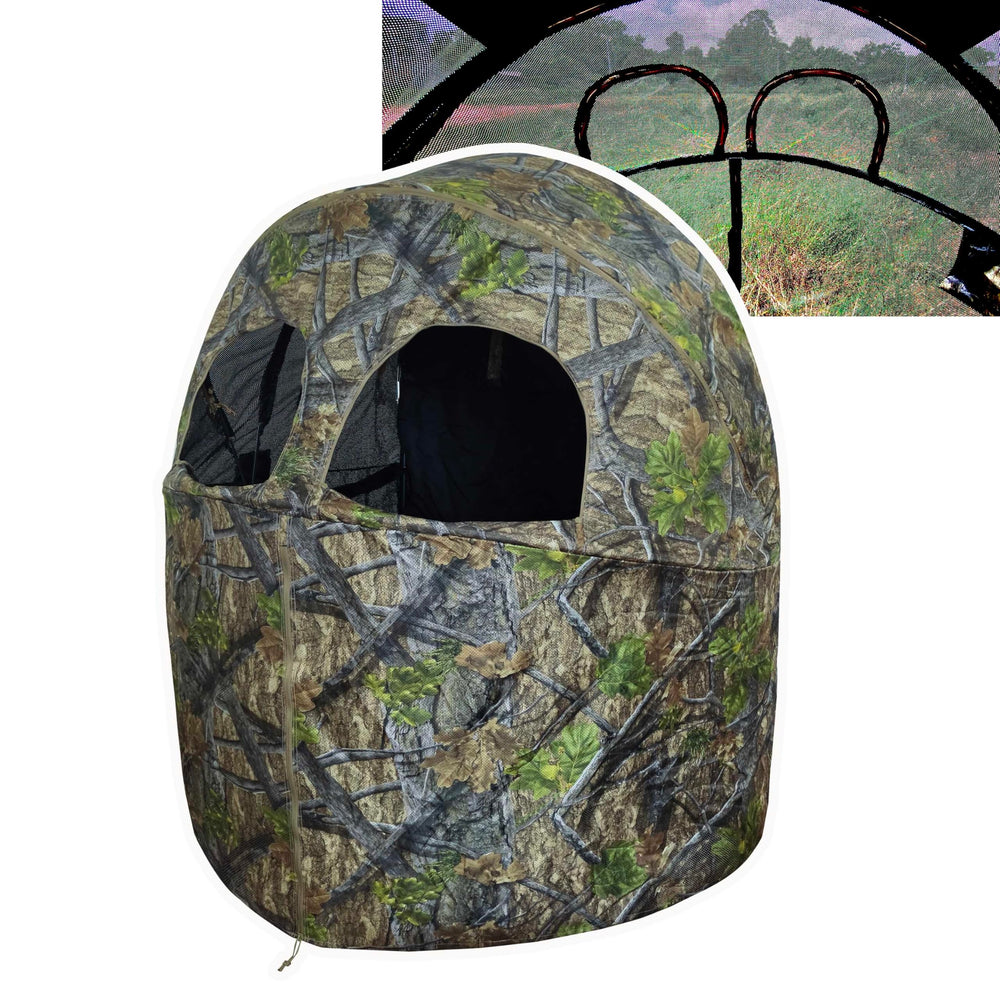 AUSCAMOTEK 2-Person See-Through Blind front view for enhanced concealment and partner hunting