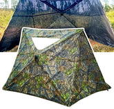 AUSCAMOTEK 3-Panel Ground Blind full setup showcases portable concealment for field hunts.