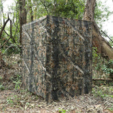 Auscamotek ground blind folded in camo carry pouch for easy transport between hunts.