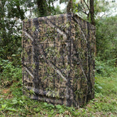 AUSCAMOTEK ground blind woodland-green-leaf close-up demonstrates durable 300D fabric and odor-free design.