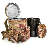 AUSCAMOTEK insulated bucket backpack with camo lid provides a quiet, 360° seating option.