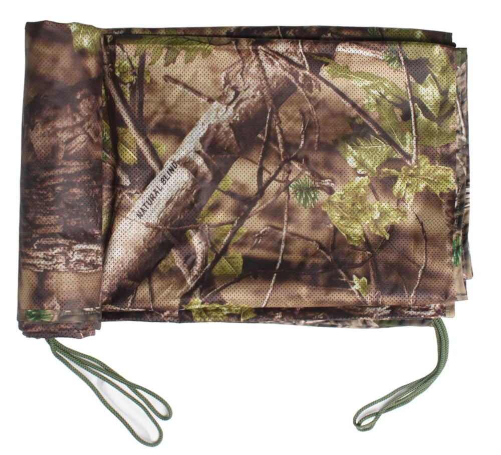AUSCAMOTEK one-way camouflage mesh in use for ground blind concealment during hunting