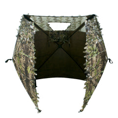 AUSCAMOTEK three-panel ground blind showing adjustable angles for versatile shooting.
