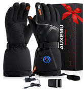 Auxemu heated gloves front heat controls show easy-to-use settings for chilly rides.