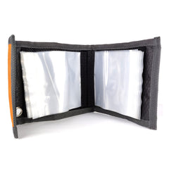 Front view of Aventik orange 10-pocket leader wallet