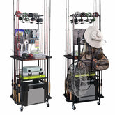 Aventik fishing rod holders in a garage show a sturdy 3-tier rack for organized storage.