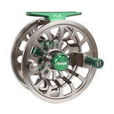 Aventik FLK II reel side profile in silver showing lightweight strength for trout fishing