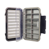 Aventik 12-compartment waterproof fly box with swing leaf lids open