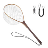 Aventik landing net with wooden handle and magnet release for fly fishing