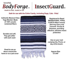 AverPak InsectGuard blanket in blue, black, and white for stylish decor.