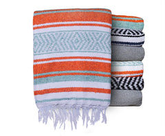 AverPak InsectGuard Mexican Falsa Blanket in orange-teal-white adds vibrant decor
