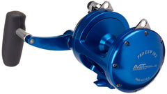 Avet Reels 2-Speed right-hand blue reel close-up, showcasing rugged casting performance