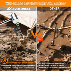 AVOFOREST 12-inch tent stakes sharp tip closeup for deep anchoring in hard ground